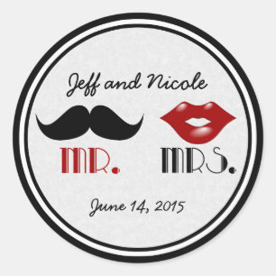 Retro Moustache Custom Wedding Classic Round Sticker