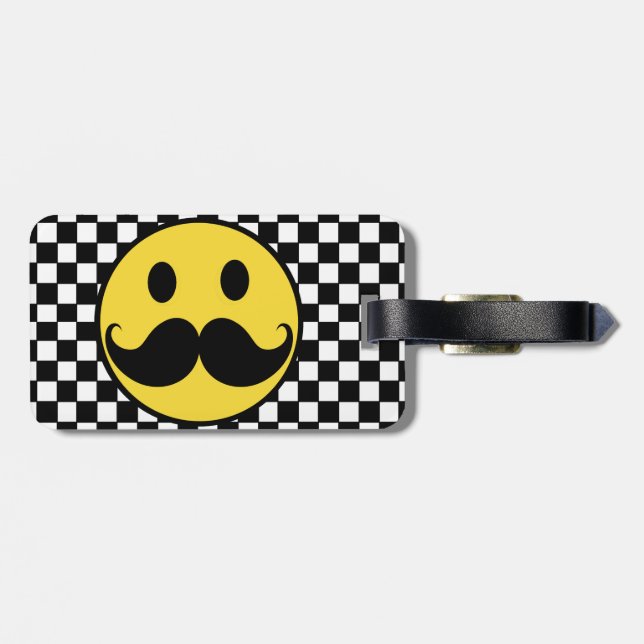 Retro Moustache Moutache w/ Chequerboard Luggage Tag (Back Horizontal)