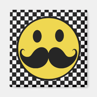 Retro Moustache Moutache w/ Chequerboard Magnet