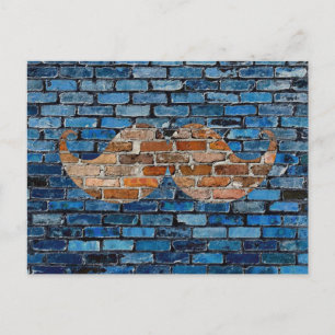 Retro Moustache on Brick Wall Postcard