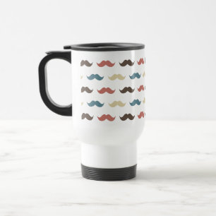 Retro Moustache Pattern in Multi Colours Travel Mug