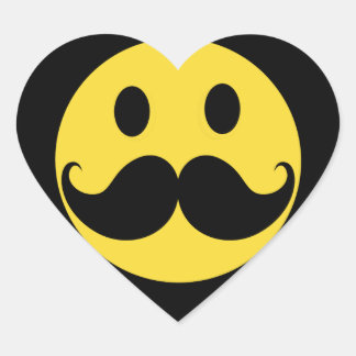 Retro Moustache Yellow Face Heart Sticker