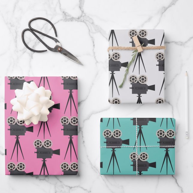 Retro Movie Camera Wrapping Paper Sheet (Front)