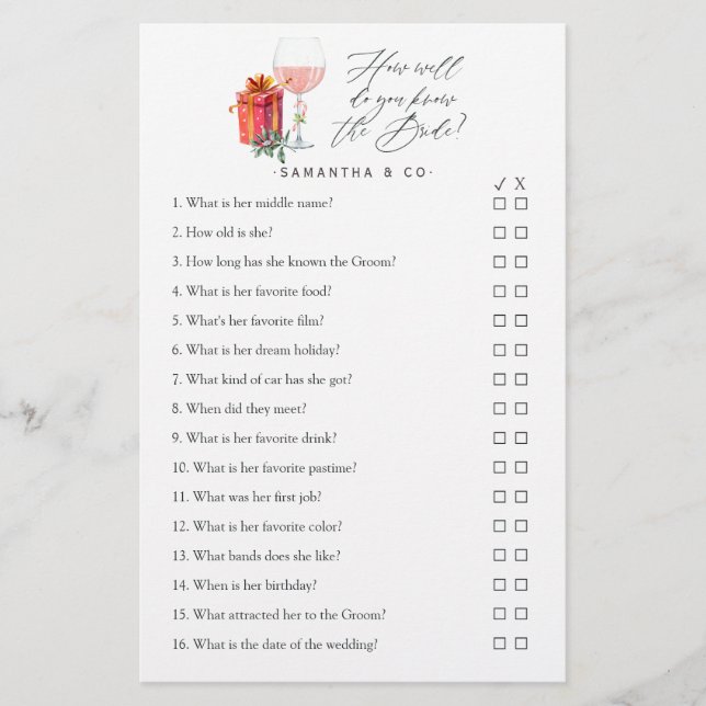 Retro Movie Christmas Bridal Shower Game (Front)
