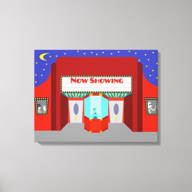 Retro Movie Theatre Stretched Canvas Print (Front)