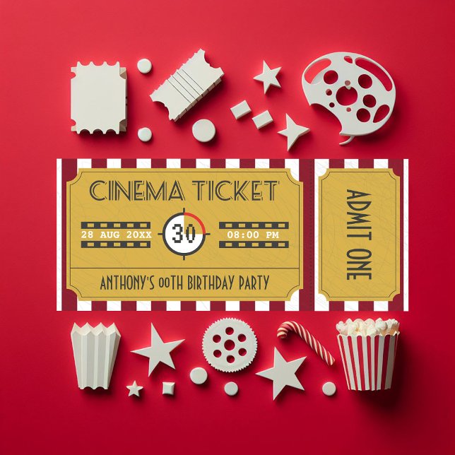 Retro Movie Ticket Any Age Birthday Party Invitation (Cinema Night Birthday Invitation)