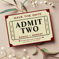 Retro Movie Ticket Stub Admit Two Wedding