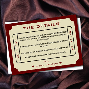 Retro Movie Ticket Wedding Details Enclosure Card