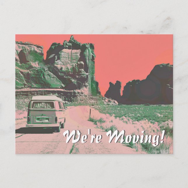 Retro Moving Announcement Desert Scenery Pop Art Postcard (Front)