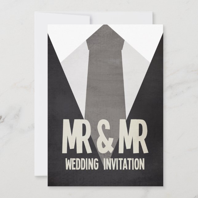 Retro Mr & Mr Suit & Tie Gay Wedding Invitation (Front)