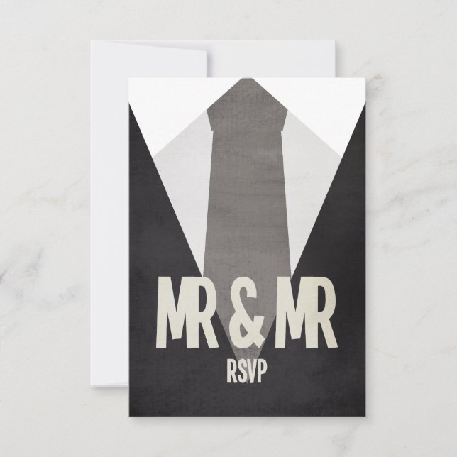 Retro Mr & Mr Suit & Tie Wedding RSVP Card (Front)