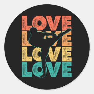 Retro Muay Thai Love Word Theme Graphic Design Kic Classic Round Sticker