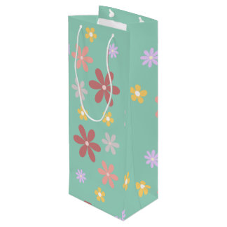 Retro Multi-Colored Daisy Pattern Wine Gift Bag