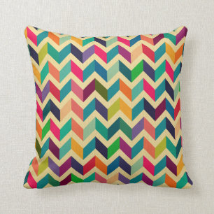 Retro multi colour chevron zig zag  vintage trendy cushion