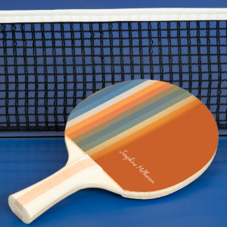 Retro Multi-colour Pastel Stripes personalise-Name Ping Pong Paddle