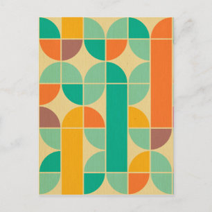 Retro multi colour trendy 70's pattern funky fun postcard