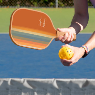 Retro Multi-coloured Pastel Stripes personalise Pickleball Paddle