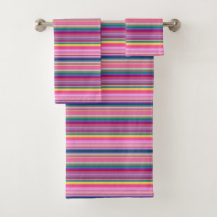 Retro multicolors stripes bath towel set