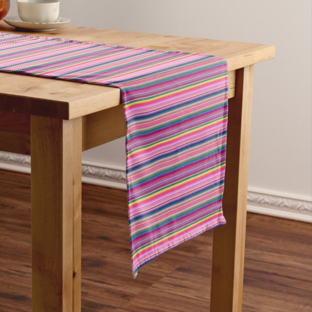 Retro multicolors stripes short table runner (In Situ)