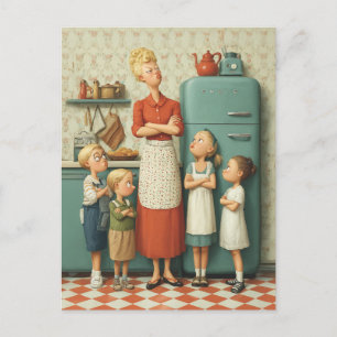 Retro Mum and Kids Standoff Postcard