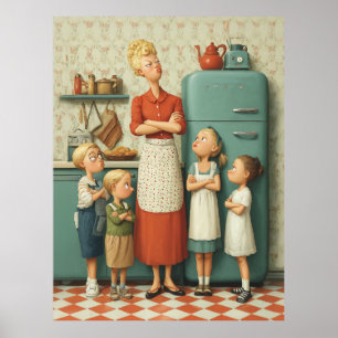 Retro Mum and Kids Standoff Poster