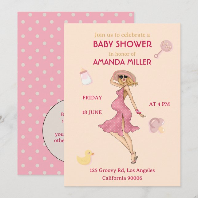 Retro Mum Blonde 2 Baby Shower Party Invitation  (Front/Back)