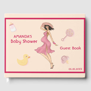 Retro Mum Brunette 2 Baby Shower Party Guest Book