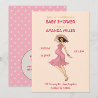 Retro Mum Brunette Baby Shower Party Invitation