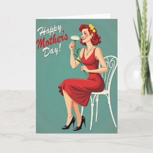Retro Mum In Teal Mothers Day Card