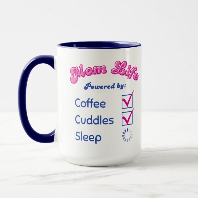 Retro Mum Life Powered by Coffee & Cuddles Mug (Left)