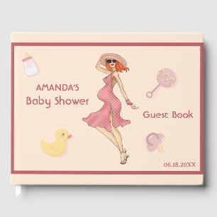 Retro Mum Redhead 2 Baby Shower Party  Guest Book