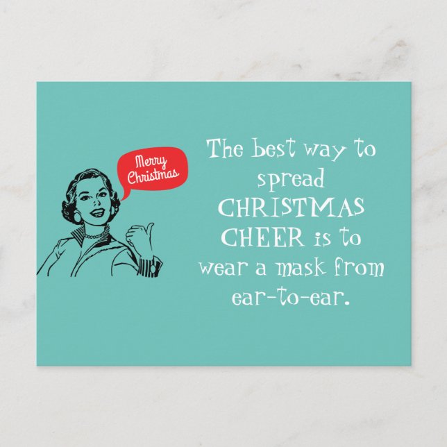 Retro Mum Wear A Mask Spread Christmas Cheer Postcard (Front)