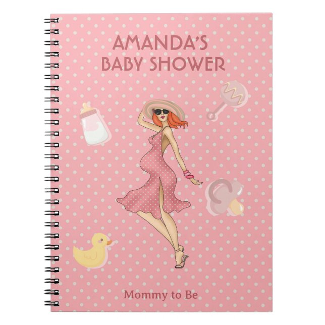 Retro Mummy Redhead 2 Baby Shower Notebook (Front)
