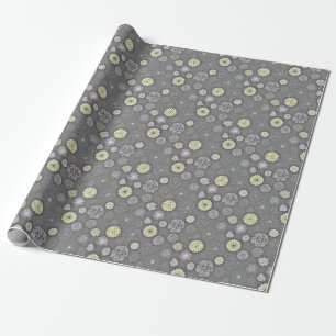 Retro Mums and Daisies on Grey Wrapping Paper