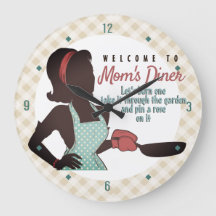 Retro Mum's Diner lingo frying pan kitchen clock