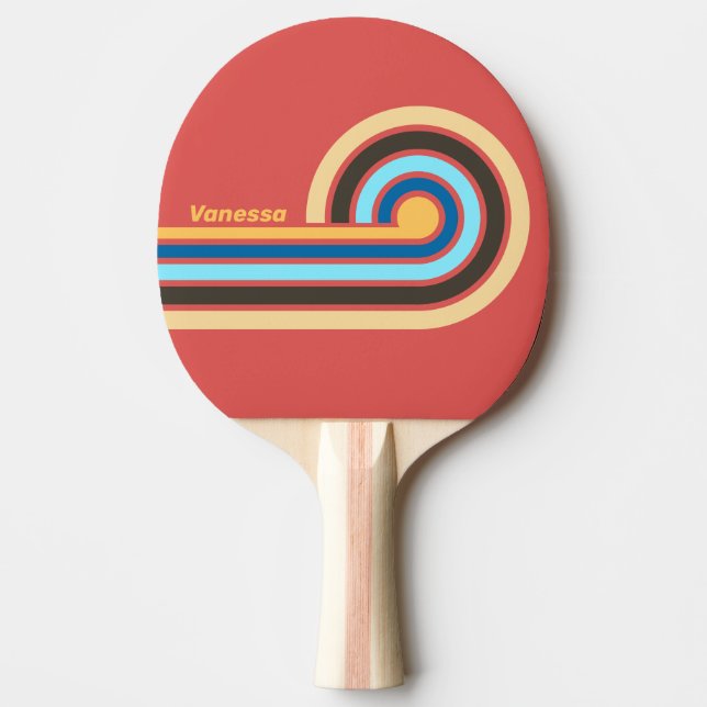 Retro Murmur Curl Stripes with Name Ping Pong Paddle (Front)