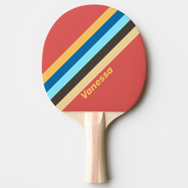 Retro Murmur Striped with Name Ping Pong Paddle (Front)