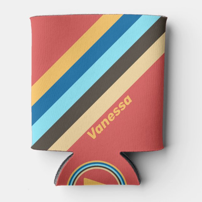 Retro Murmur Stripes with Name Can Cooler (Front)
