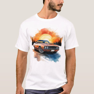Retro Muscle Car with Sunset – Automotive Wall Art T-Shirt