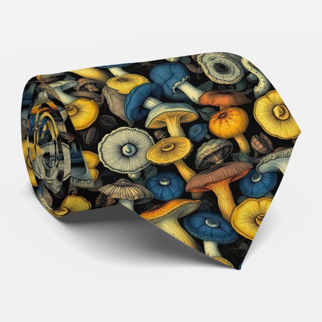 Retro Mushroom Art Neck Tie (Rolled)