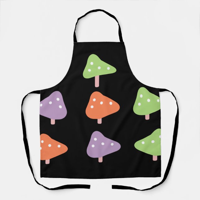 Retro Mushroom Colorful Pattern Black Apron (Front)