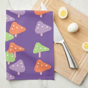 Retro Mushroom Colourful Pattern Tea Towel