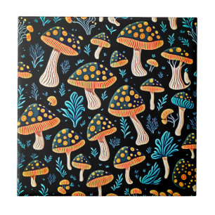 Retro Mushroom Groove Ceramic Tile