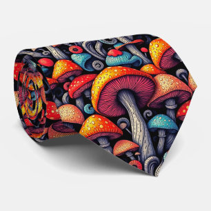 Retro Mushroom Whimsy Psychedelic Pattern Mens Tie