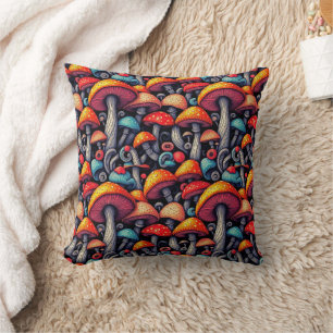 Retro Mushroom Whimsy Throw Pillow