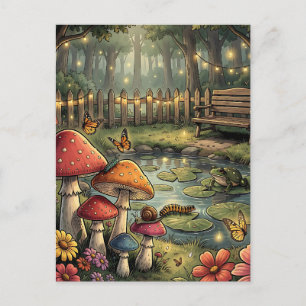 Retro Mushrooms and Flowers Vintage Vibes Postcard