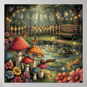 Retro Mushrooms and Flowers Vintage Vibes Poster