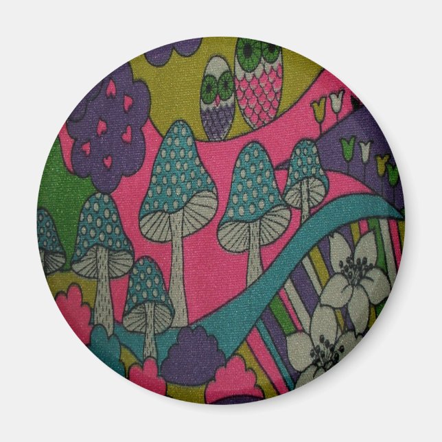 Retro Mushrooms and Owls Magnet (Front)