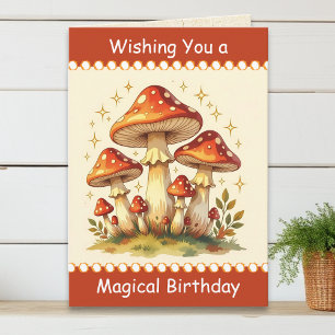 Retro Mushrooms Vintage Birthday Card