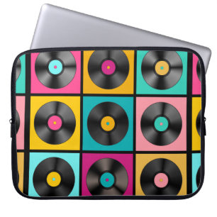 Retro Music Background with Vinyl Records - vintag Laptop Sleeve